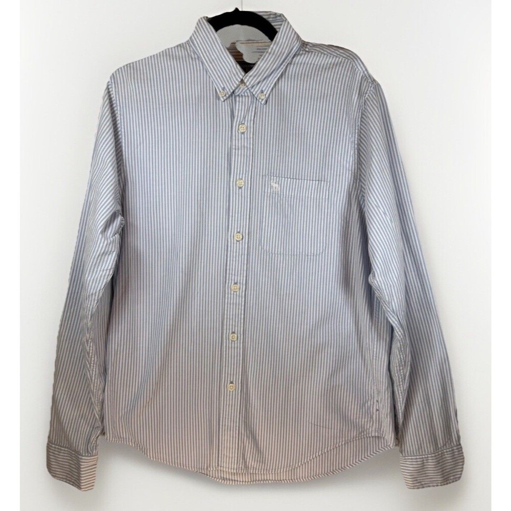 Abercrombie & Fitch Men Button Down Shirt L Muscle Fit‎ Long Sleeve Striped Blue